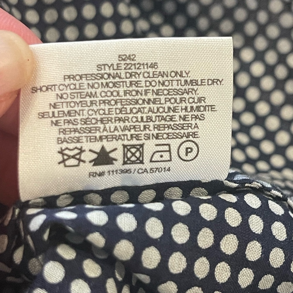 Tory Burch Navy & White Polka Dot Print Button Down Blouse, Long Sleeve, Size 6 - Picture 6 of 15